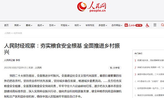 人民财经观察：夯实粮食安全根基 全面推进乡村振兴